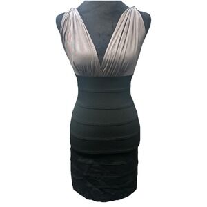 Maria Bianca Nero Dress Women's Petite Small Bodycon V Neck Sleeveless Blk Silk‎